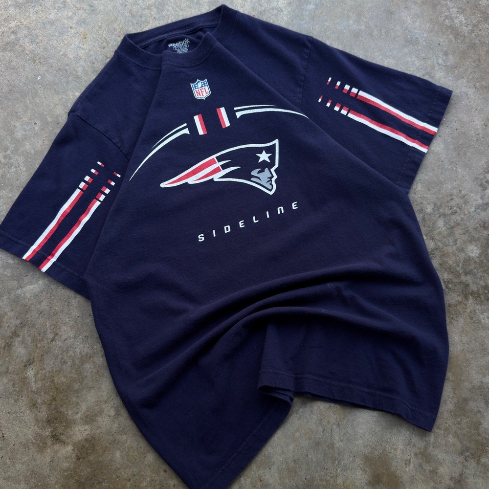 Vintage Y2K Reebok New England Patriots Sideline T-Shirt Navy Blue Size M f7 - Picture 2 of 8